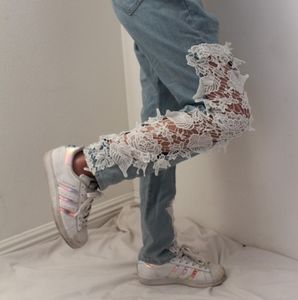 Floral Lace Denim Jeans